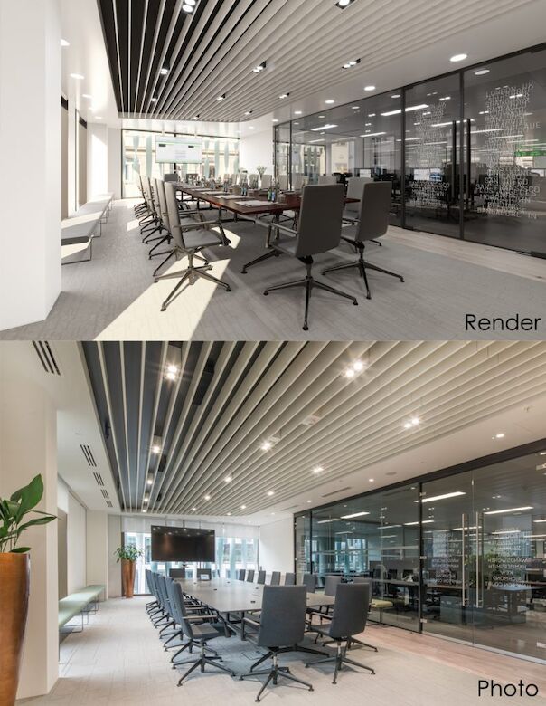 Boardroom - Render and Real Photo comparison