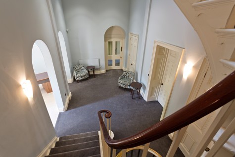 Waiting area at the bottom of the stairs